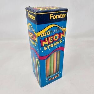 VINTAGE 1998 DIAMOND FORSTER 100 FLEXIBLE NEON PLASTIC STRAWS PARTY NOS BENDY